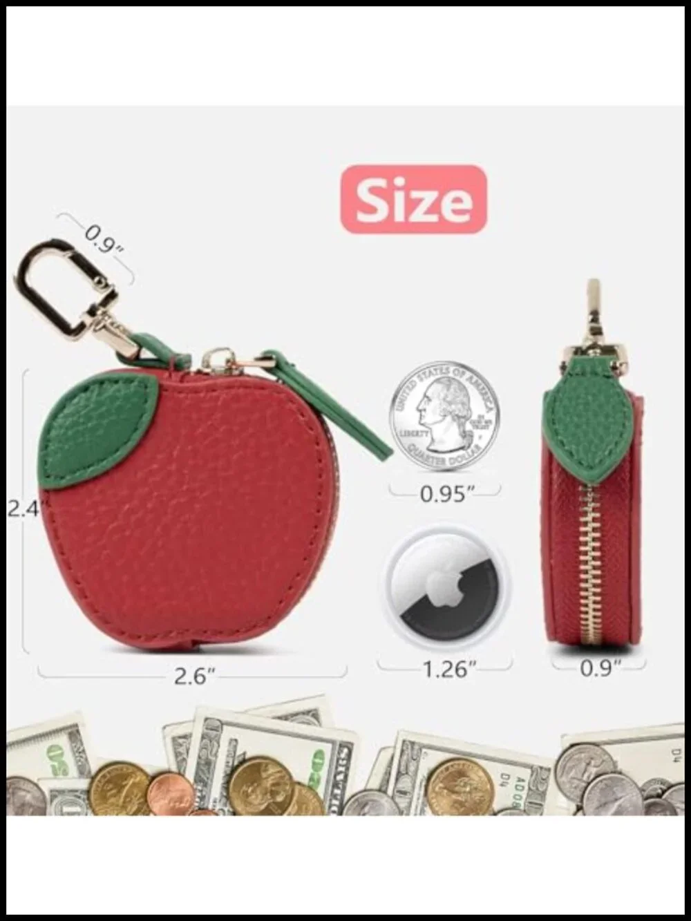 Cute Fruit Leather Coin Purse Keychain Bag Charm with Metal Hook for Handbag